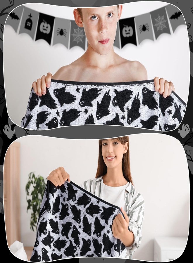 Hallswl 2pcs 100% Cotton Halloween Hand Towels Fall Jacquard 16 x 27 Inch Hand Towel for Bath Soft Bathroom Kitchen Decorative Set for Autumn Holiday Decor Gift (Black Ghost) - Image 4